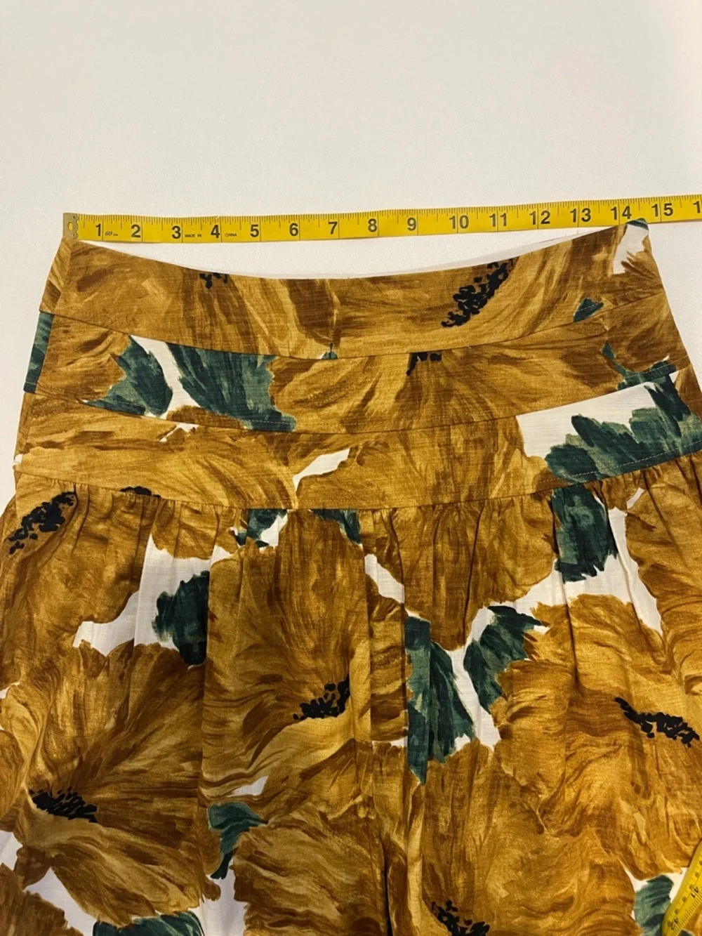 Etcetera High-Rise Floral Circle Skirt in Mustard Yellow